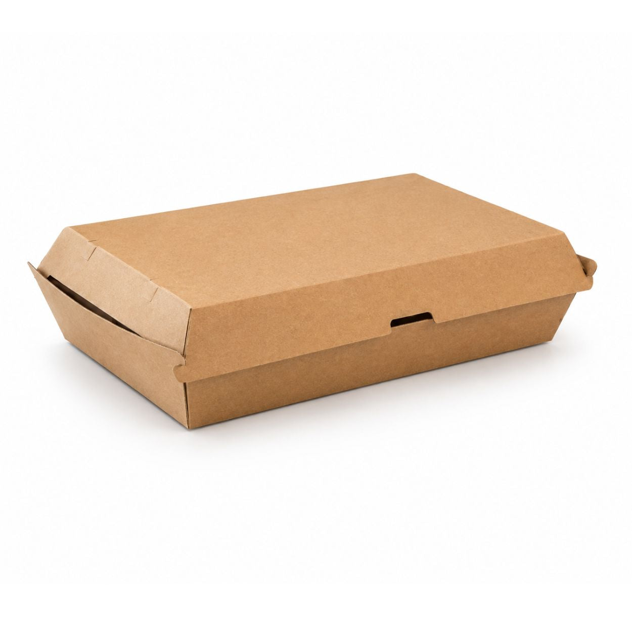 Corrugated kraft family pack with secure clamshell design for large takeaway meals