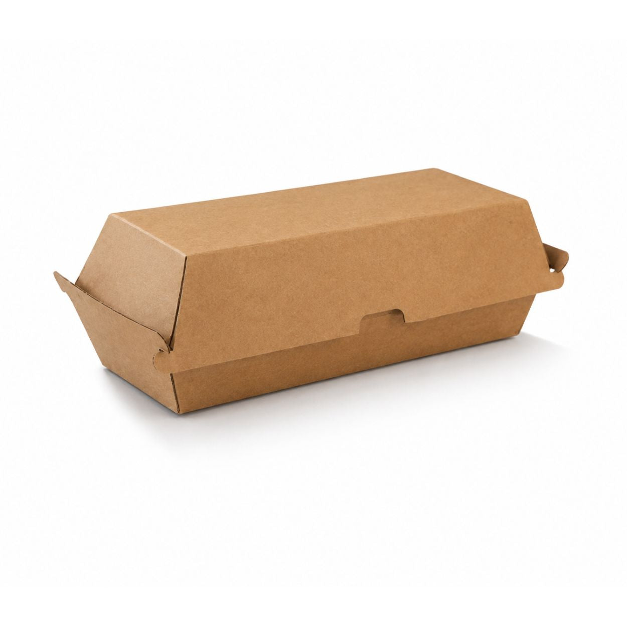 Corrugated kraft hot dog box with secure clamshell design for takeaway food