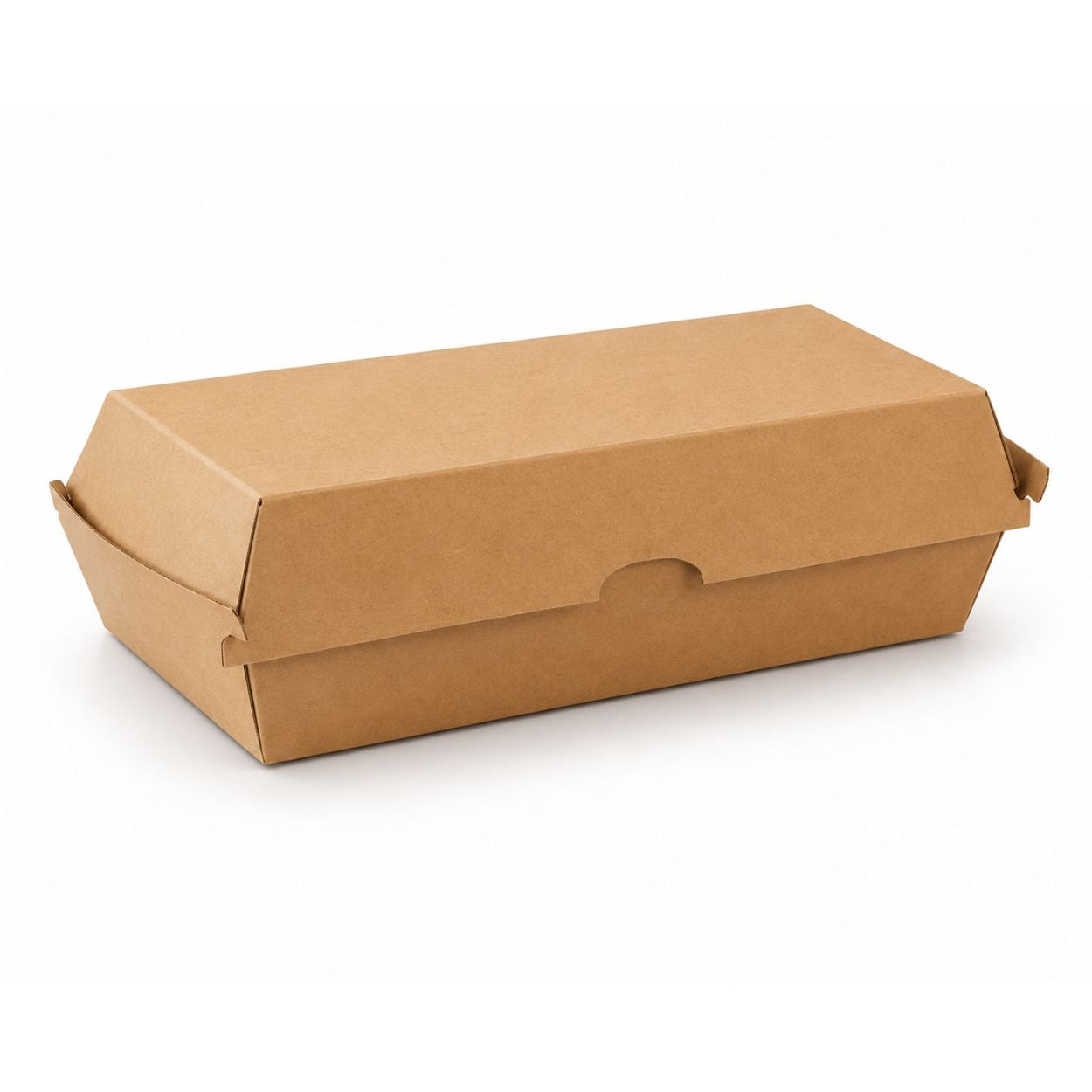 Large corrugated kraft snack box with secure clamshell design for takeaway food